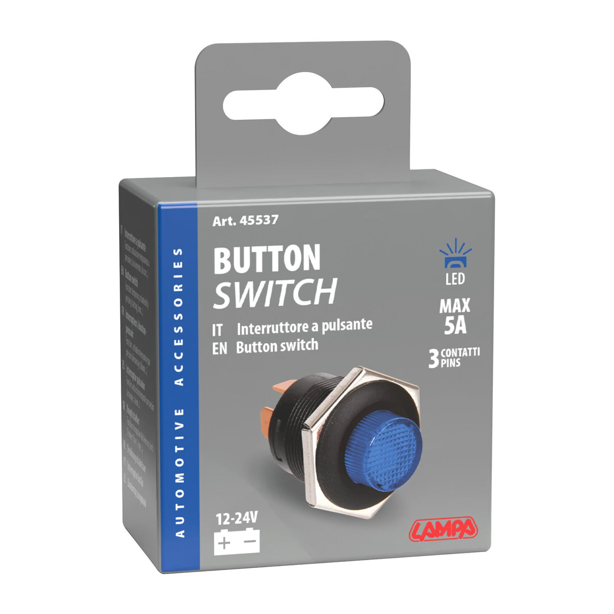 Lampa Interruttore a Pulsante con Spia LED 12/24V Blu