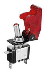 Lampa Interruttore a Leva con Sicura e Spia LED Alluminio 12/24V Rosso 20A