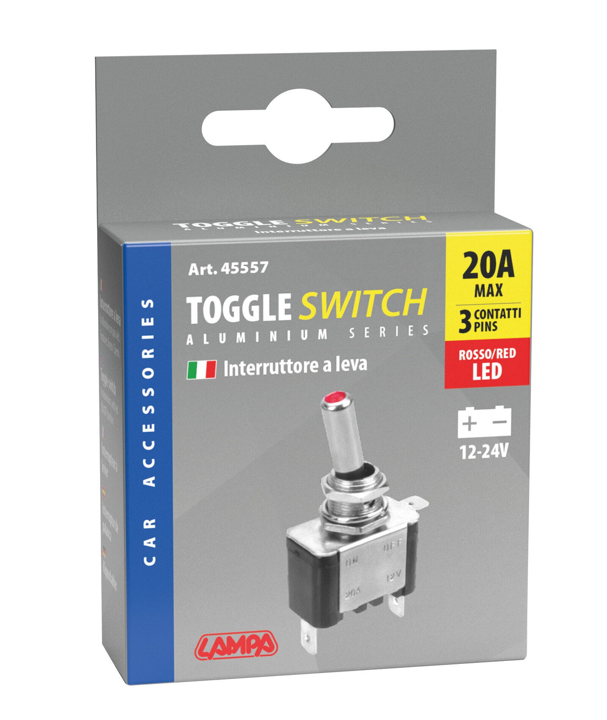 Lampa Interruttore a Leva in Alluminio con Spia LED 12/24V Rosso 20A