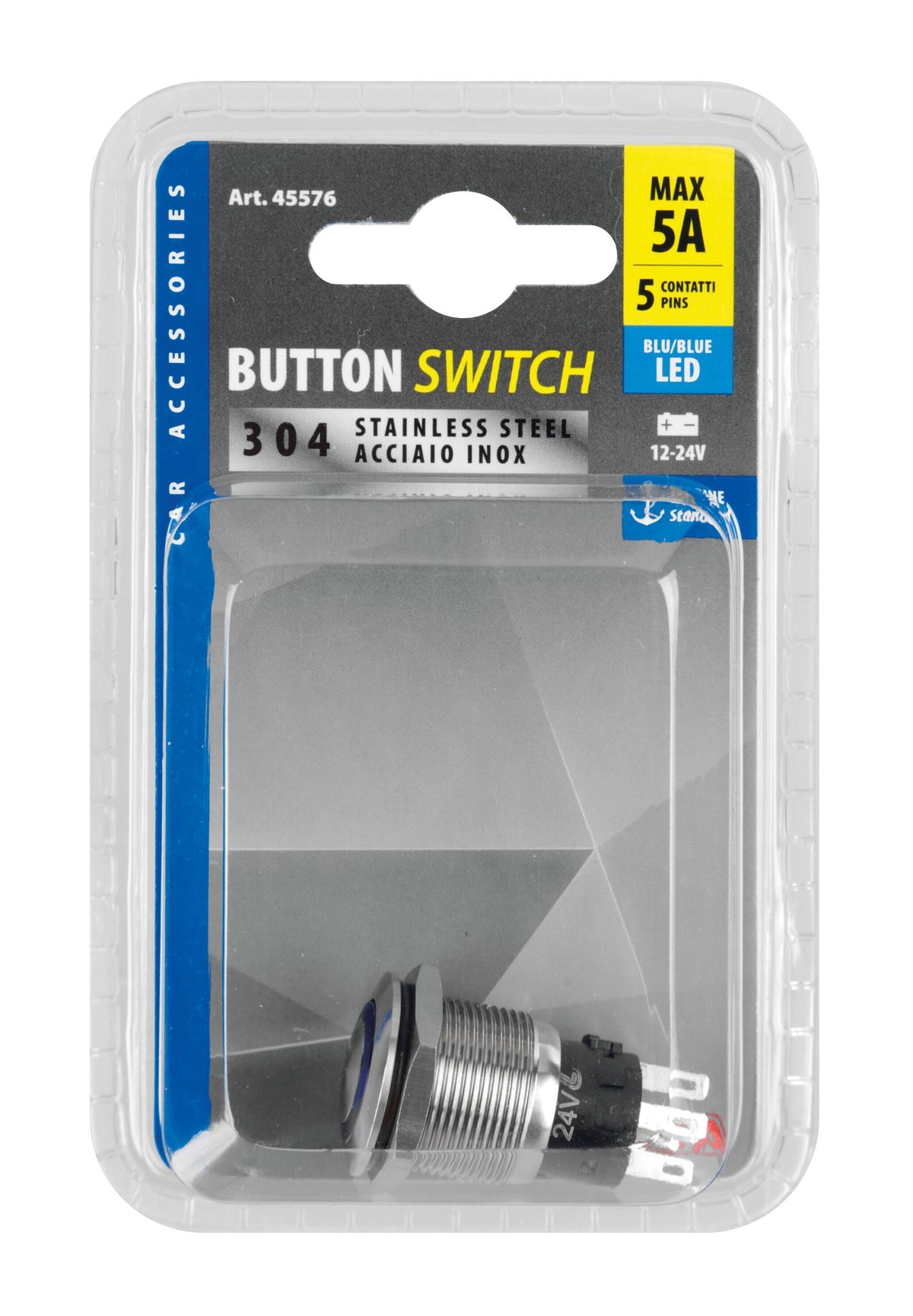 Lampa Interruttore a pulsante con spia a Led, 12/24V - Blu 45576