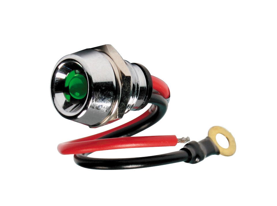 Lampa Spia a Led, in ottone cromato - 12/24V - Verde - 15A 45581