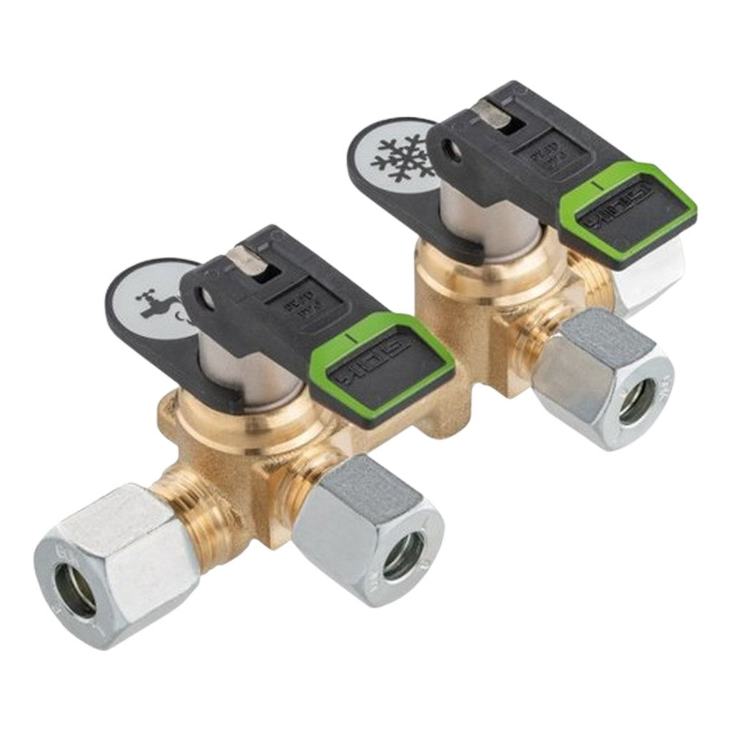 GOK Blocco 2 valvole a leva lungo per impianto gas camper 10 mm