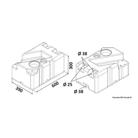 Osculati waste water tank with horizontal macerator and hose connections 50.141.50