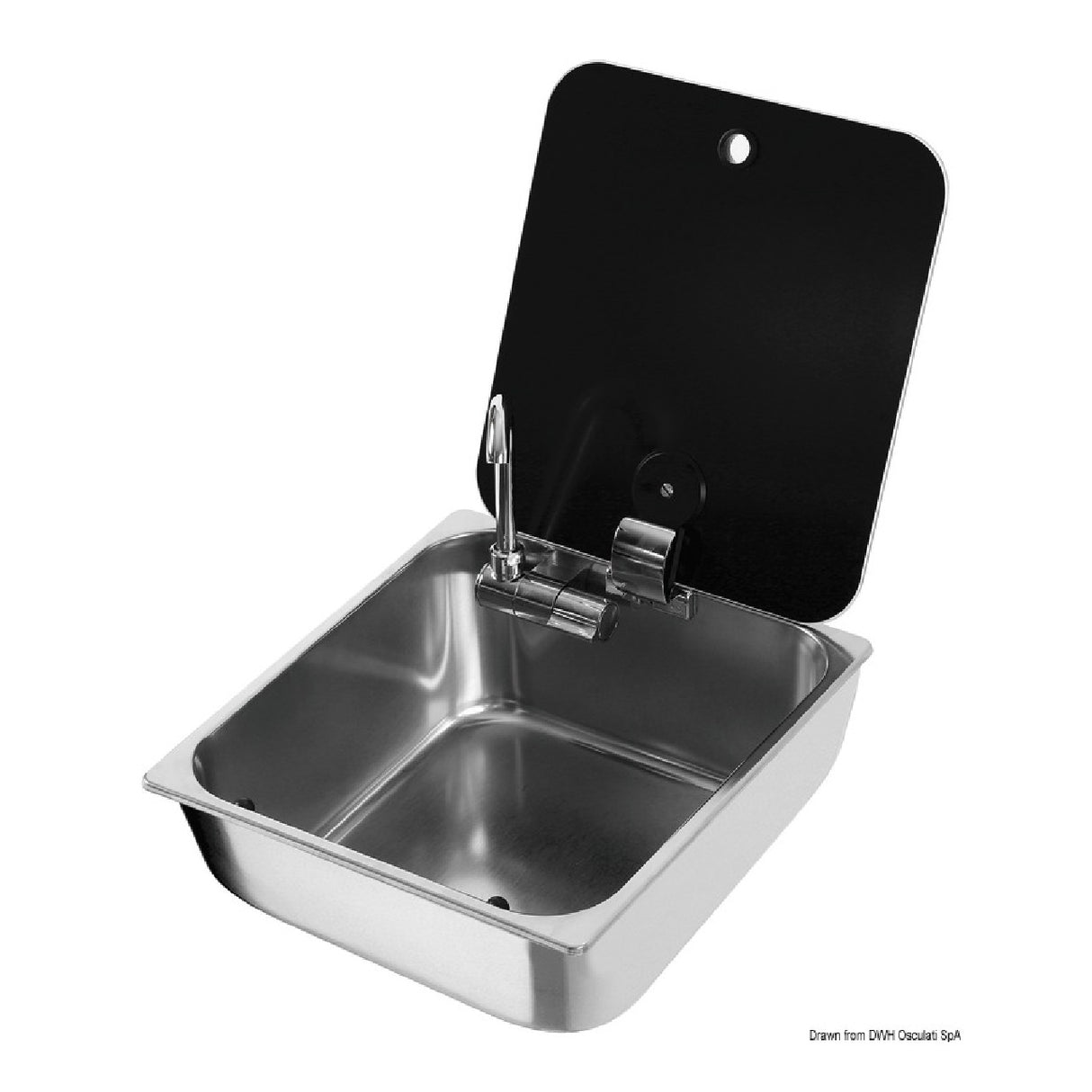 Spülbecken mit Rauchglasdeckel 325x350mm