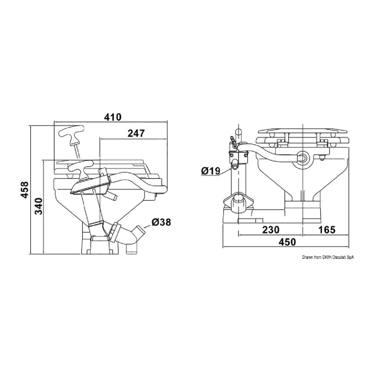 Inodoro manual JABSCO WC Barco 2018 compacto 29090-5000 (0302909050)