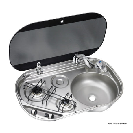 Osculati Piano cottura in acciaio inox DOMETIC con coperchio in vetro temperato fum 50.803.40