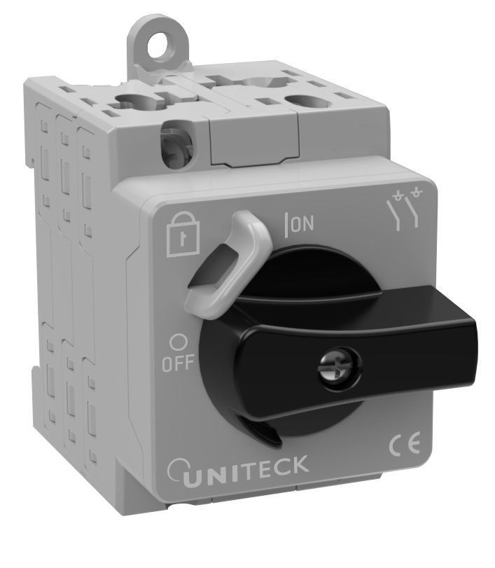 Uniteck Interruttore sezionatore per pannelli solari - 500V DC - 32A - bipolare (+/-) UNIPVSWITCH 500.32.2P