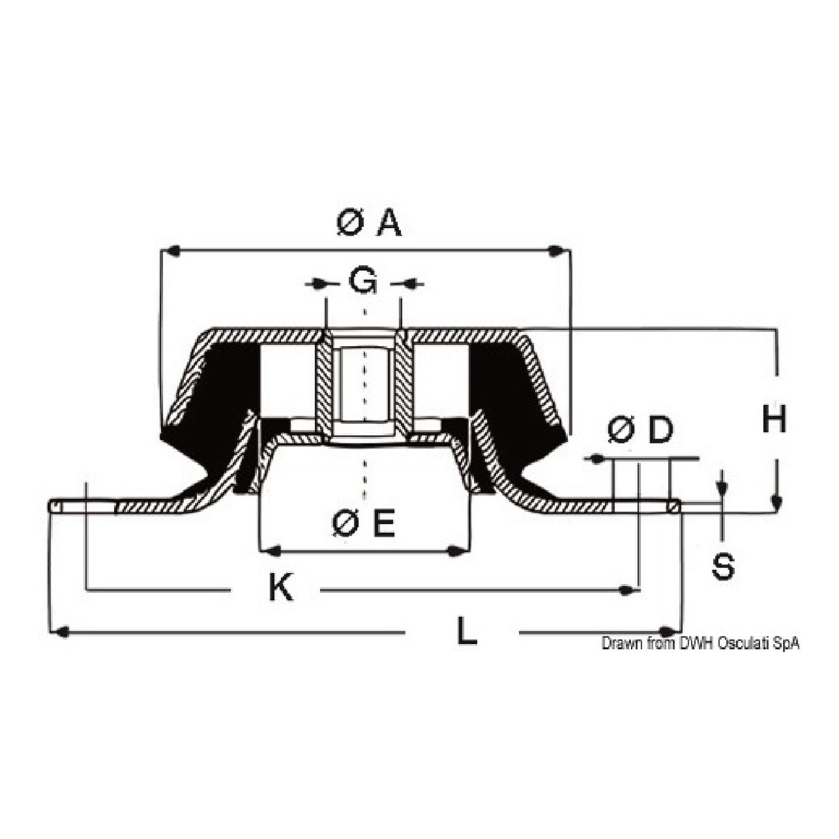 Osculati Innenbord-/Generator-Antivibrations-Elastikstütze mit Edelstahl-Gegenauflage 51.655.02