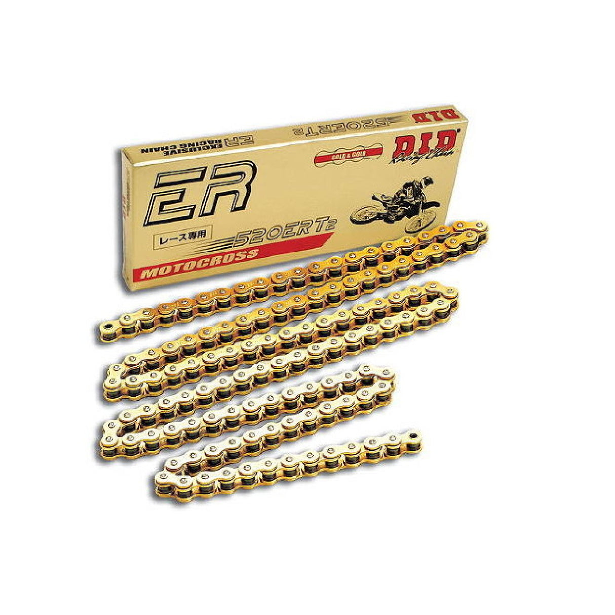 Cadena de transmisión DID 520ERT2 Gold &amp; Gold de 112 eslabones con unión de clip RJ