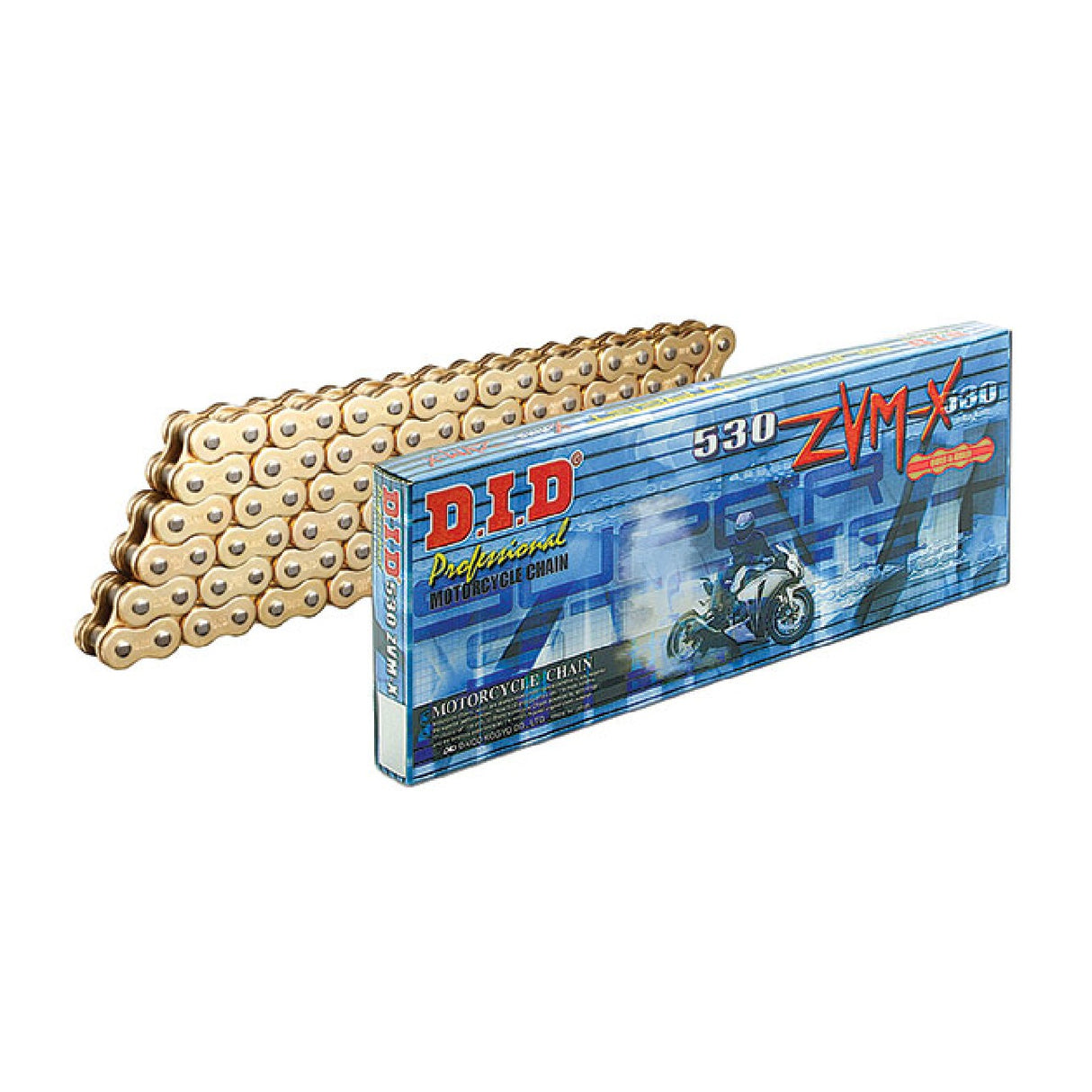 Cadena de transmisión DID 530ZVM-X Gold &amp; Gold de 106 eslabones con unión remachada ZJ