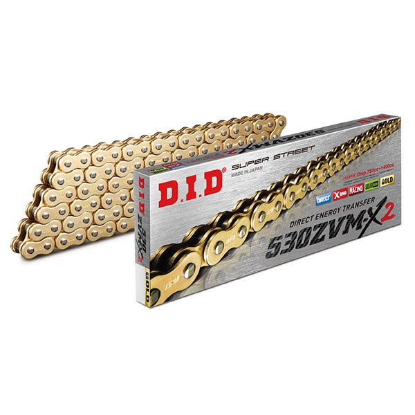 Cadena Did 530Zvm-X2 Gold &amp; Gold - Longitud: 114 eslabones con unión remachada Zj
