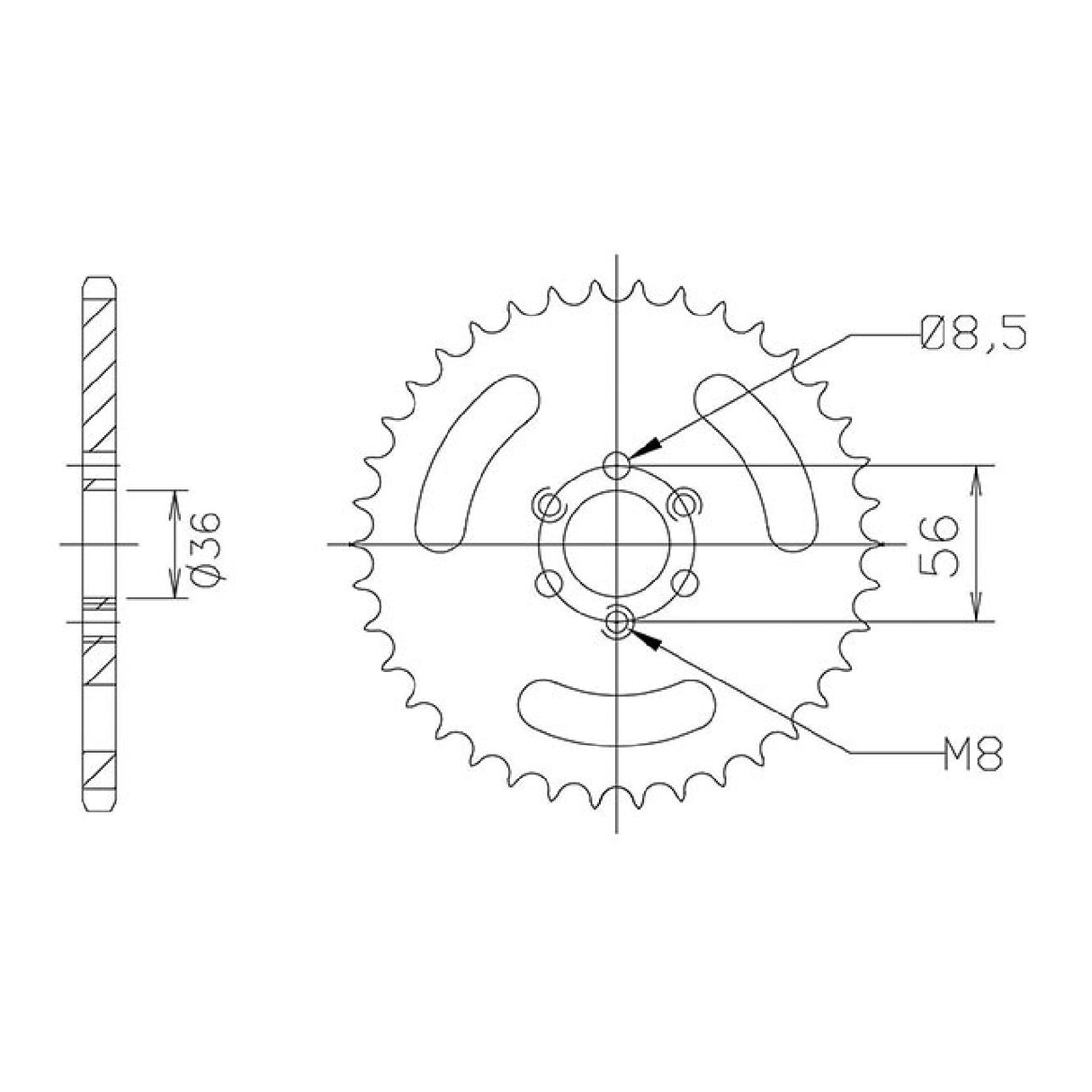 Corona de acero paso 28 dientes 420 KAWASAKI KDX 50 CC 03/06