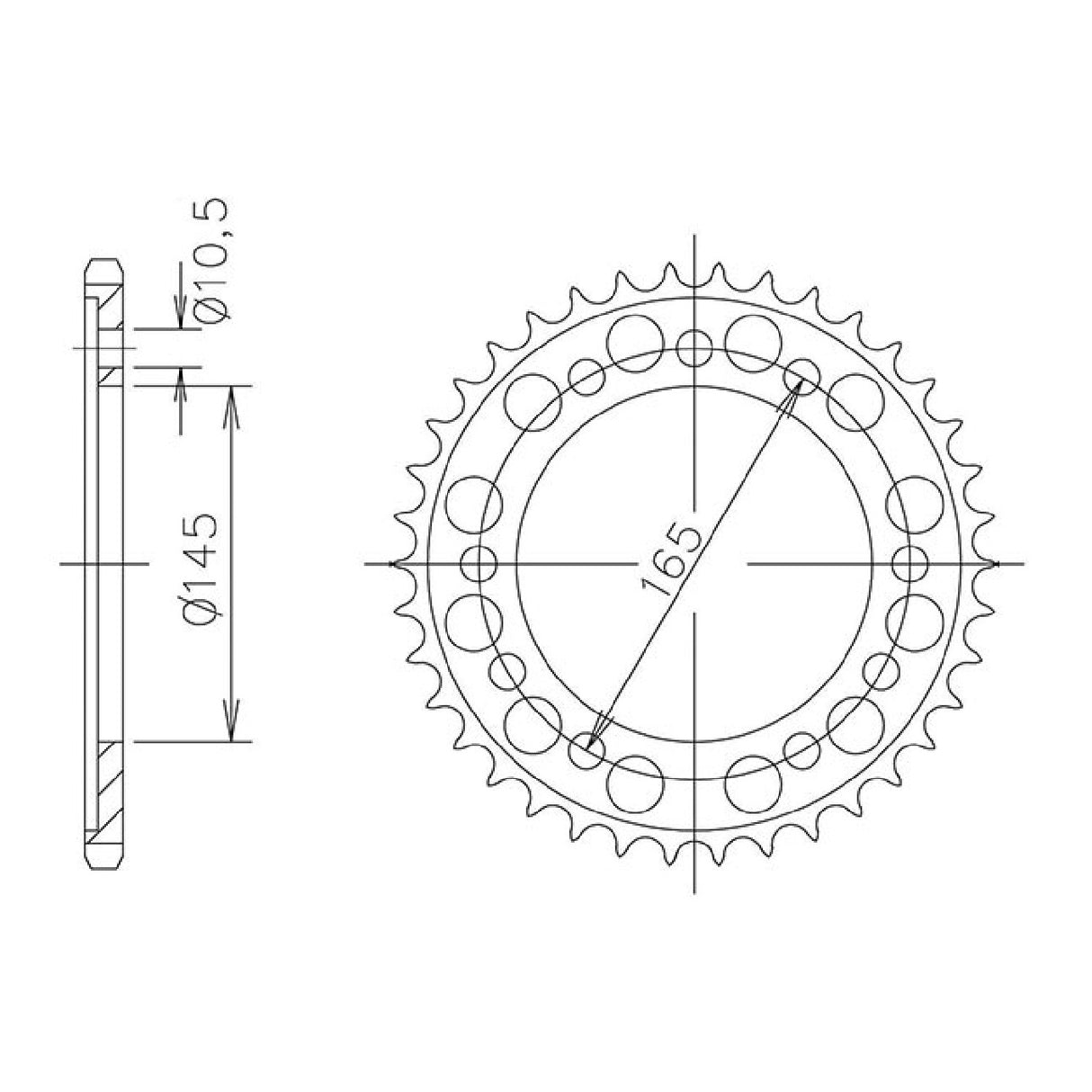 Stahlkrone, 45 Zähne Teilung, 525 HONDA VFR R (NC21/NC24) 400 cm³ 87/89