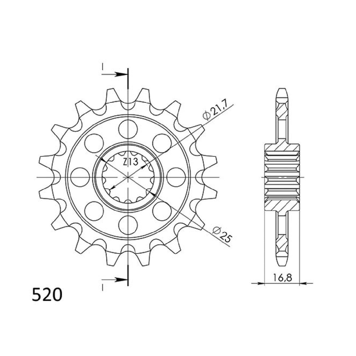 Stahlkettenrad, 16 Zähne, Teilung 520, HONDA CTX A 700 cm³, 14/16