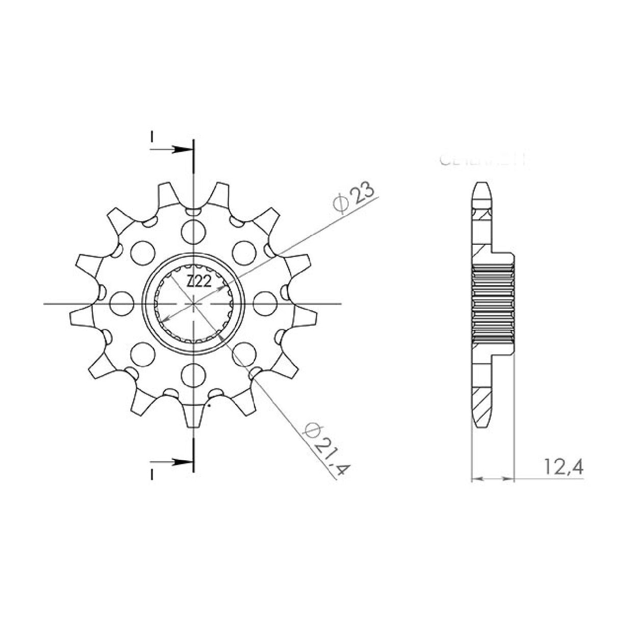 14-zahniges Stahlkettenrad, Teilung 520 540051014