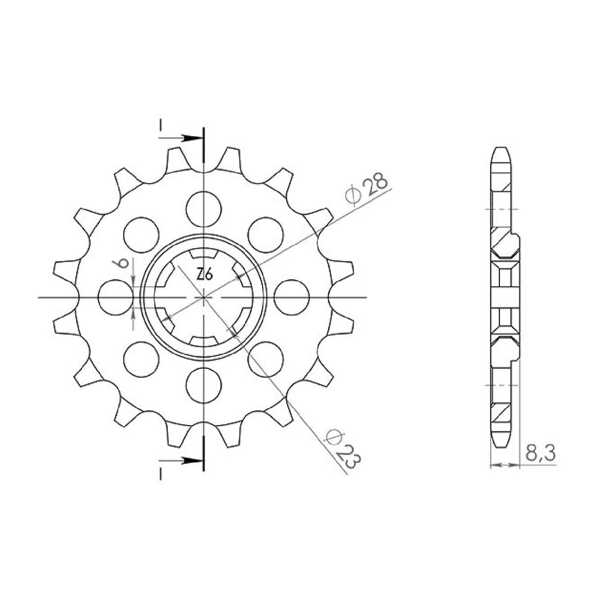 Stahlkettenrad, 14 Zähne, Teilung 520, SUZUKI RM 465 cm³, 82