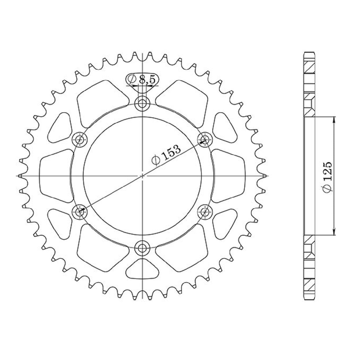 Corona in acciaio 49 denti passo 520 HM CR R (PE02) 500 CC 92/99