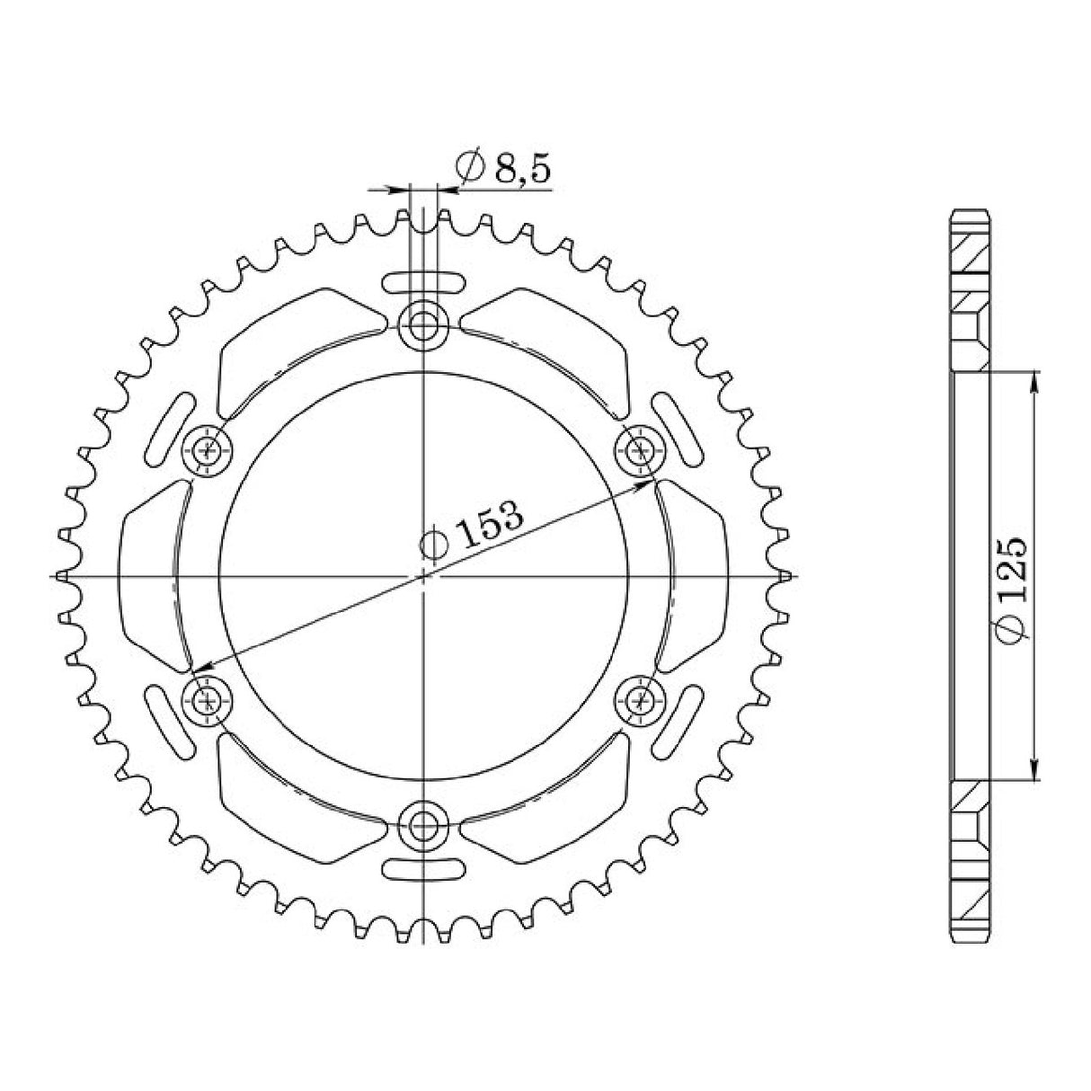 Corona de acero paso 54 dientes 428 HONDA XR L (JD19A) 125 CC 03/10