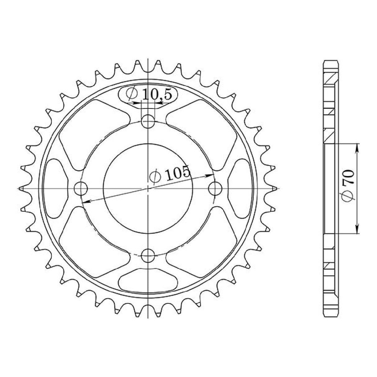 Corona in acciaio 38 denti passo 530 HONDA CB G / CB G5 250 CC 74