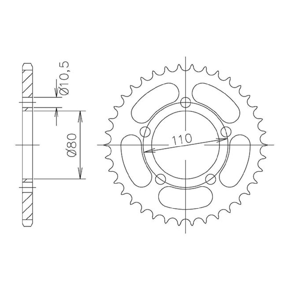 Corona in acciaio 36 denti passo 520 HONDA CB N (B/C/D) (2Cil.) 400 CC 83