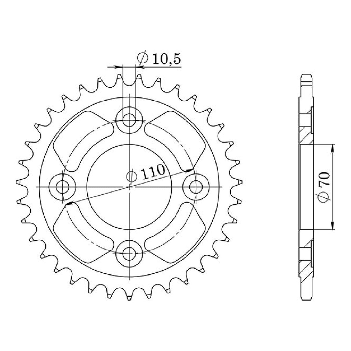 Corona de acero paso 36 dientes 520 HONDA CB N (B/C/D) (2Cil.) 400 CC 81/82