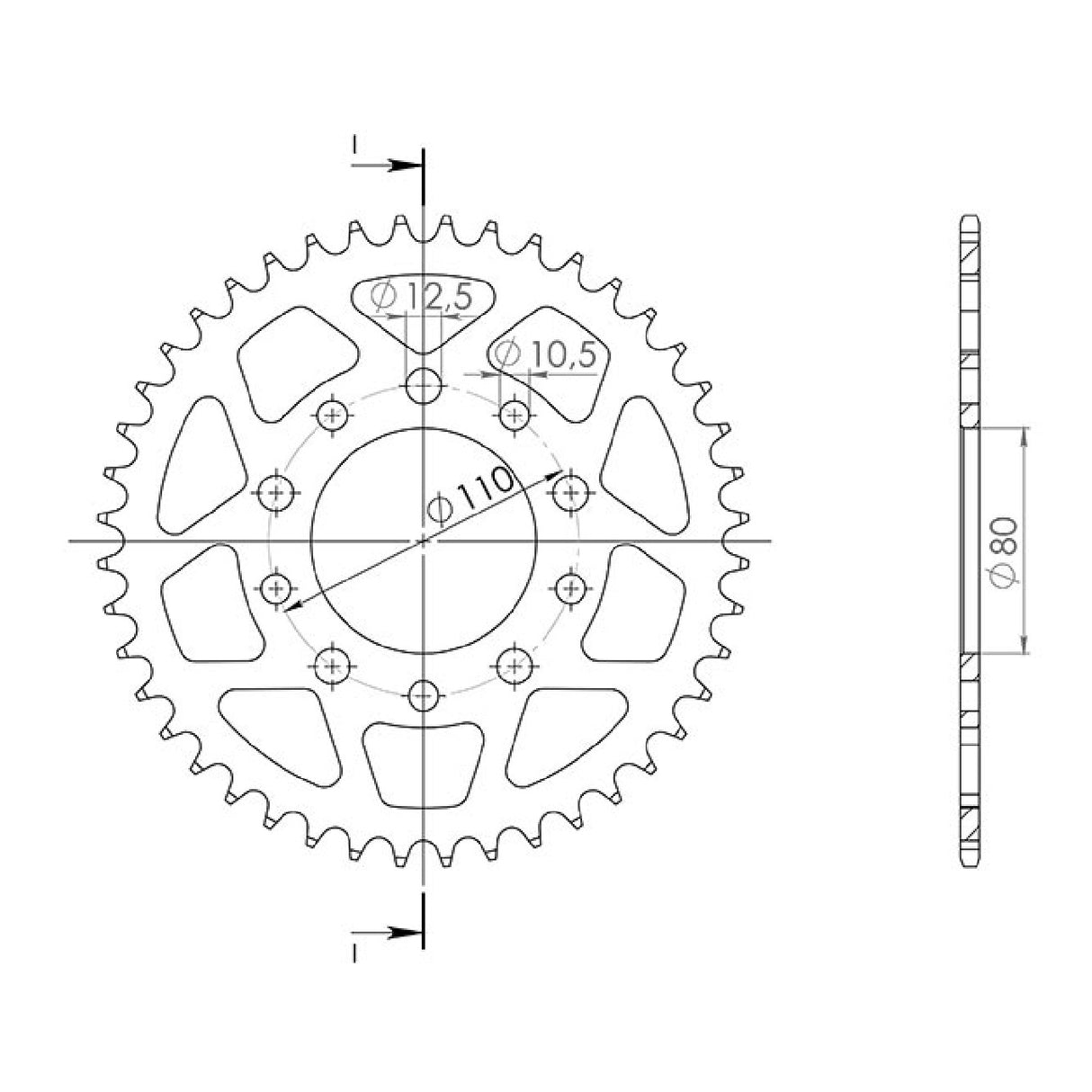 Aluminiumkrone, 45 Zähne, 525 HONDA XRV Africa Twin (RD04/RD07), 750 cm³, Baujahr 93/02