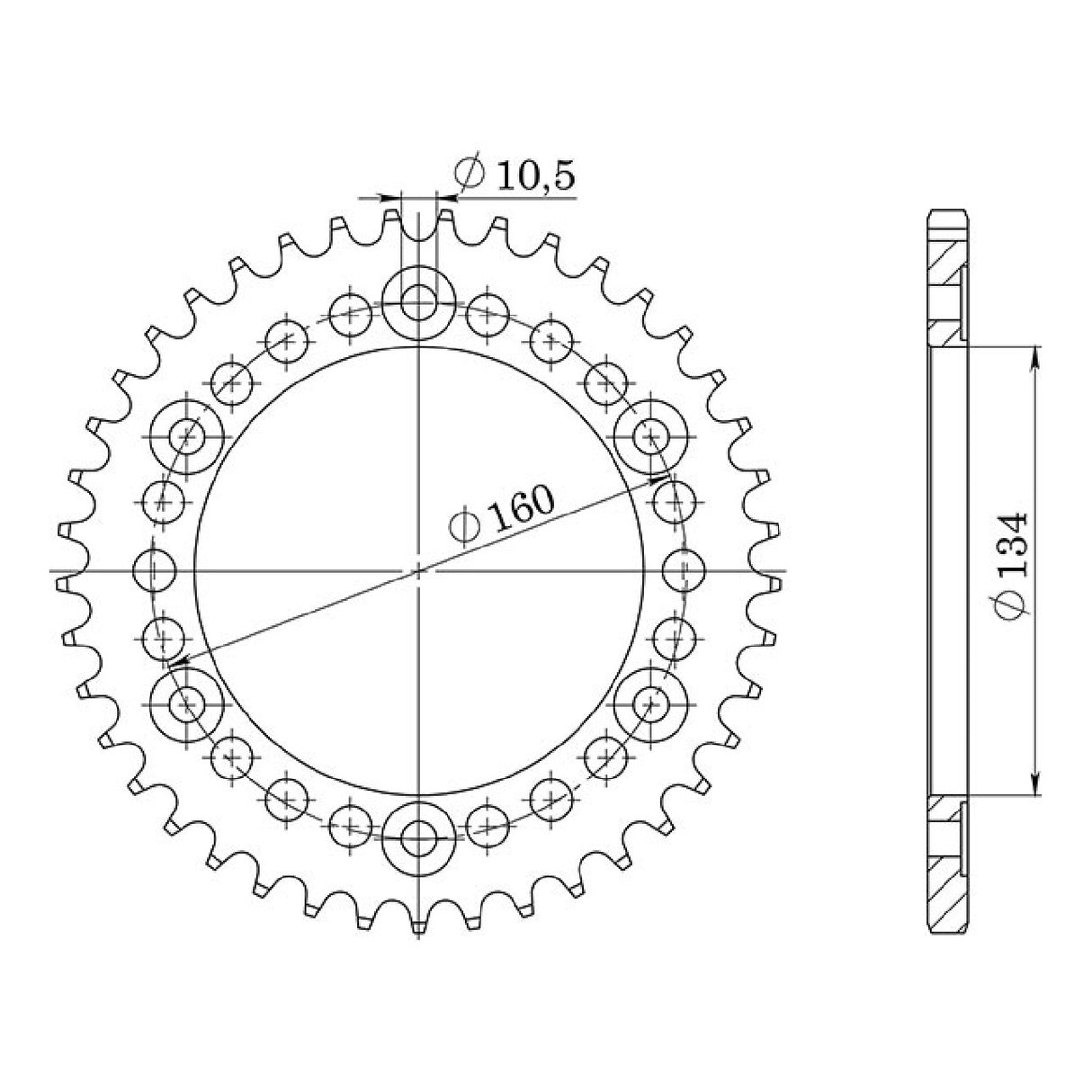 Corona in alluminio 38 denti passo 520