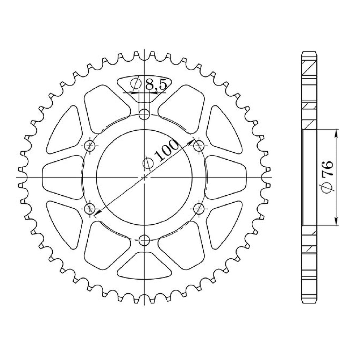 Corona in acciaio 48 denti passo 428 541222248