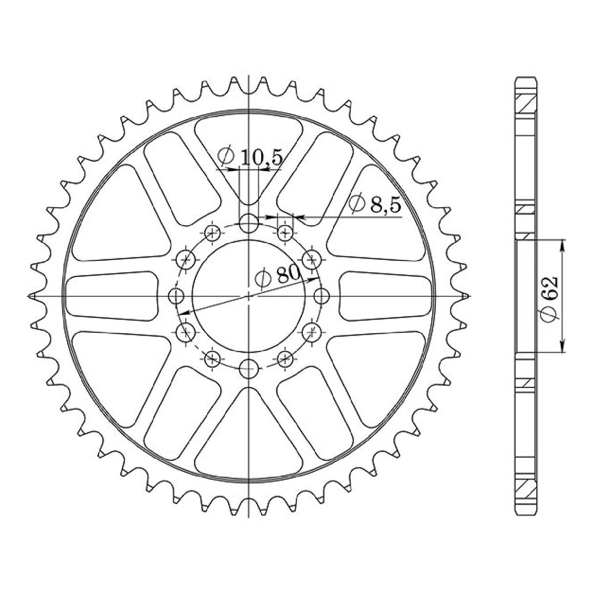 Corona in acciaio 45 denti passo 520 541230045