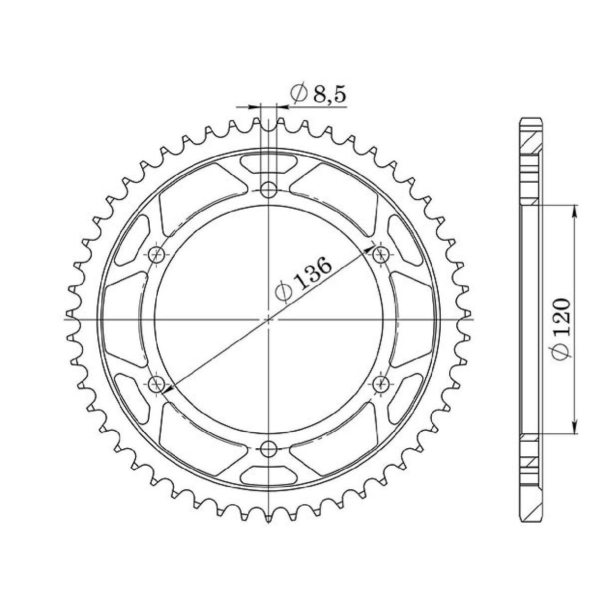 Corona in acciaio 47 denti passo 428