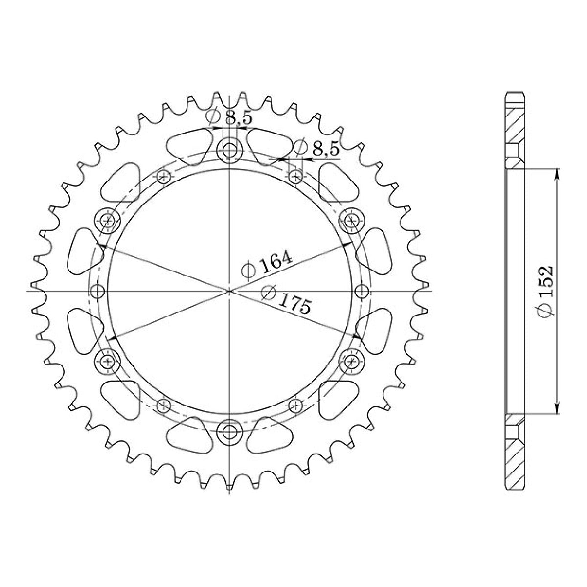 Corona in acciaio 44 denti passo 520 541250044