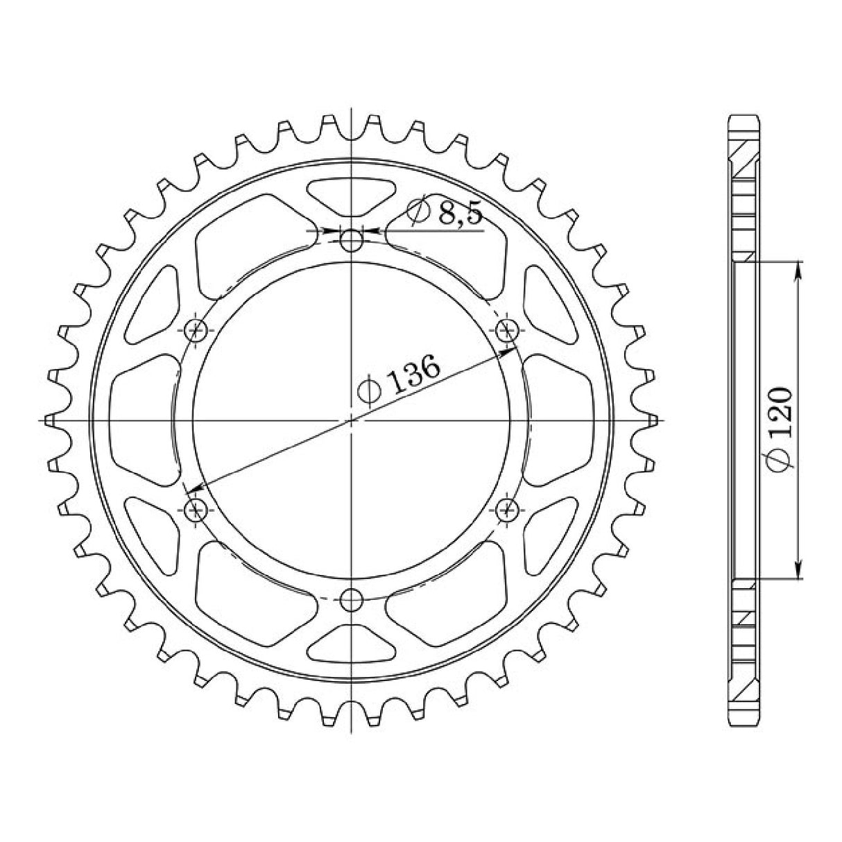 Corona in acciaio 45 denti passo 530 541250745