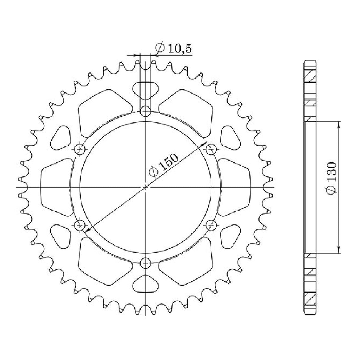 Corona in acciaio 39 denti passo 525 MARVIC 6F (130-150-10,5)