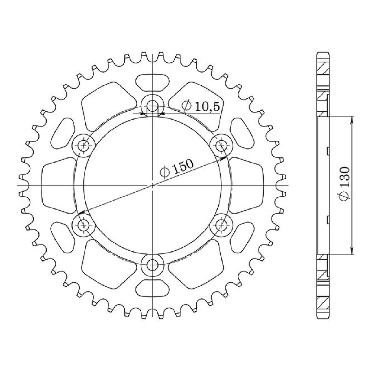 Corona in acciaio 48 denti passo 530 MARVIC 6F (130-150-10,5)
