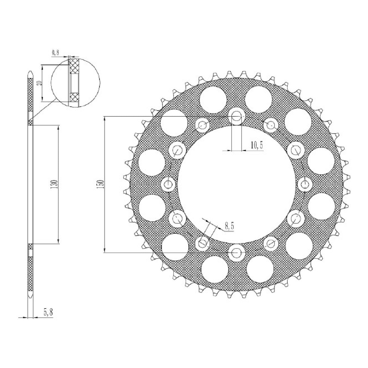 Corona in alluminio 49 denti passo 520 541360449