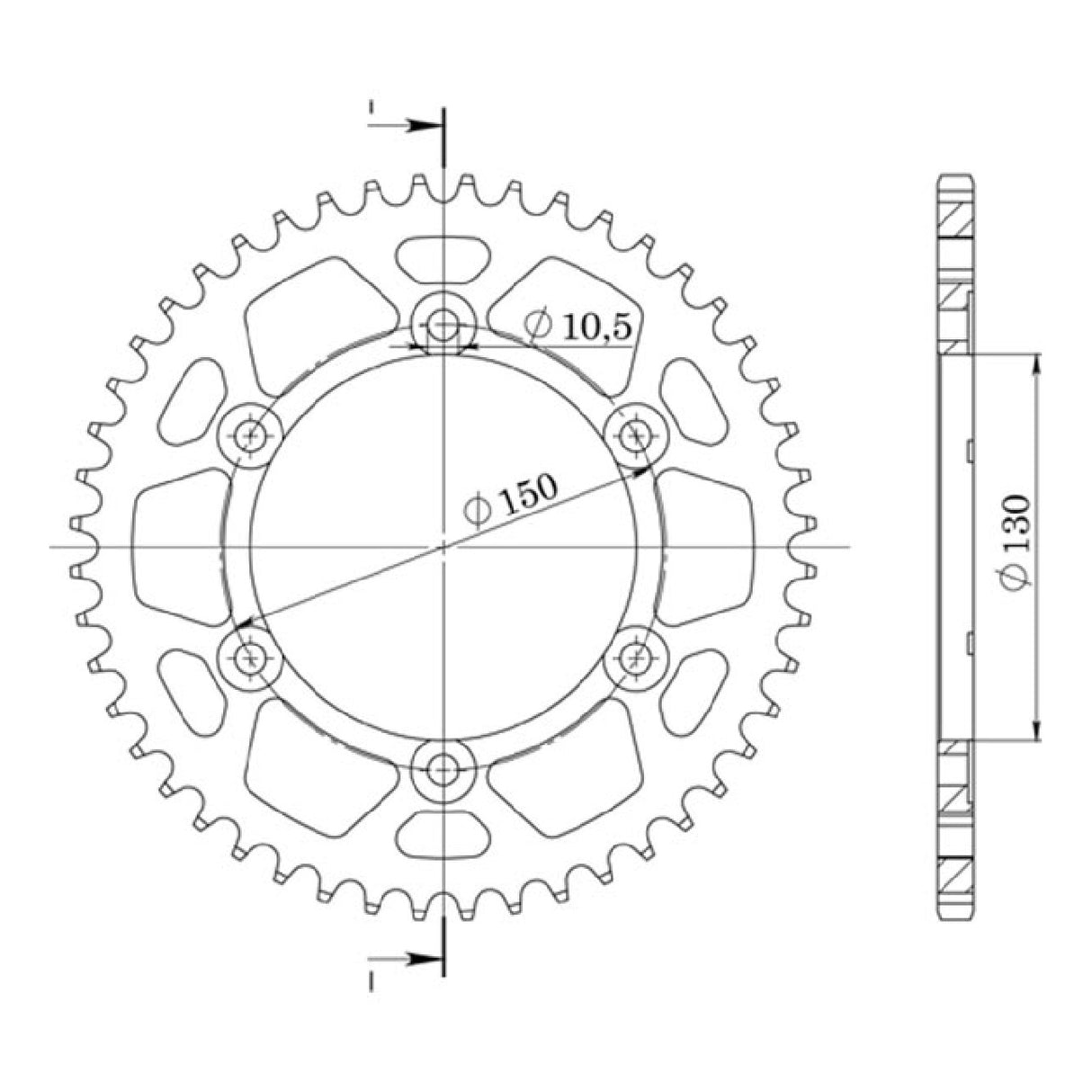 Corona in alluminio 39 denti passo 530 MARVIC 6F (130-150-10,5)