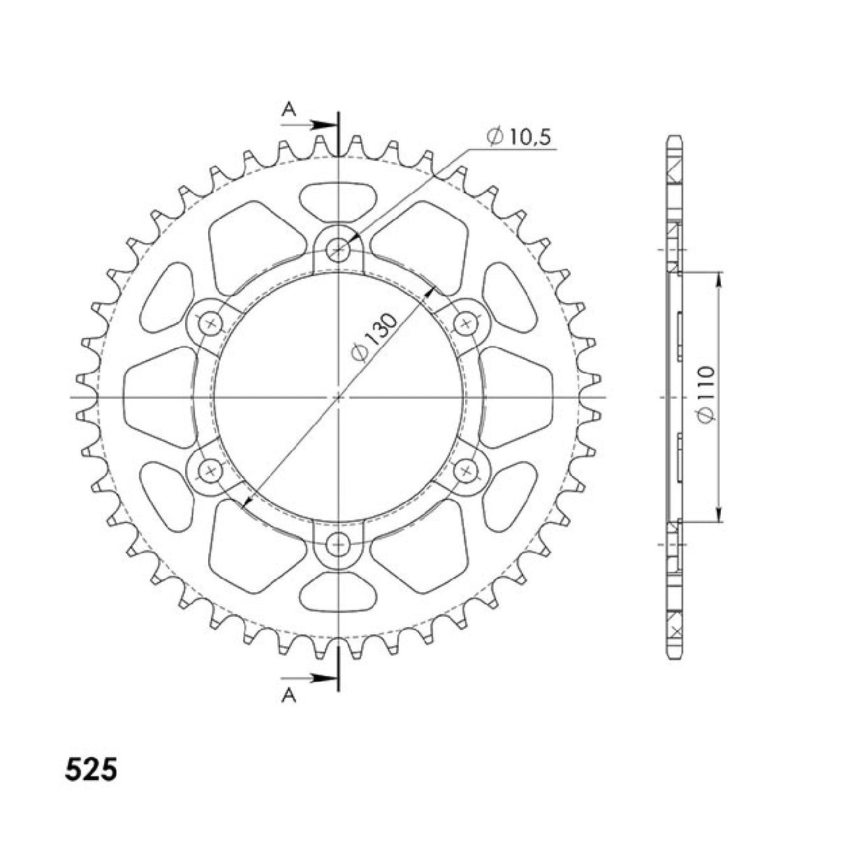 Aluminiumkrone, 44 Zähne, Teilung 525, SUZUKI GSX S / ABS 1000 cm³, 15/20
