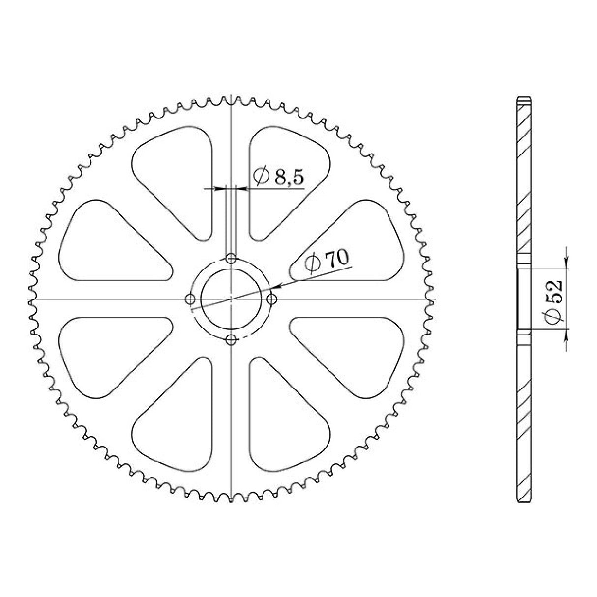 Corona de acero 42 dientes paso 428 KAWASAKI KE 100 CC 78/81