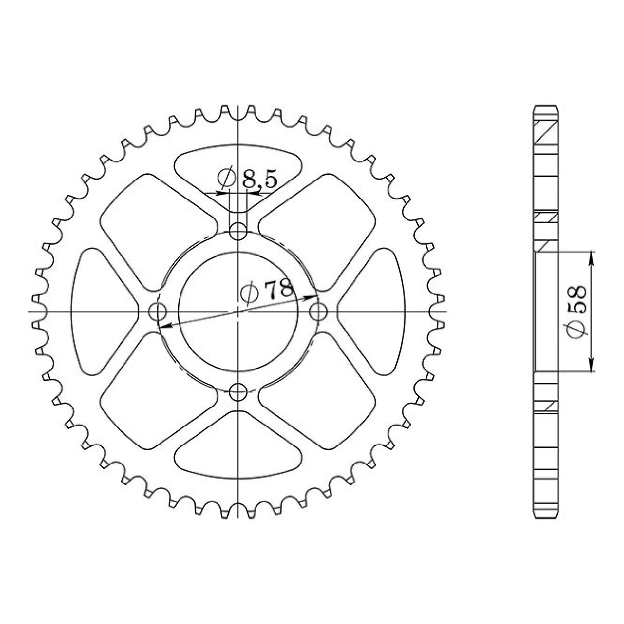 Corona in acciaio 42 denti passo 428 SUZUKI GN E 125 CC 91/00