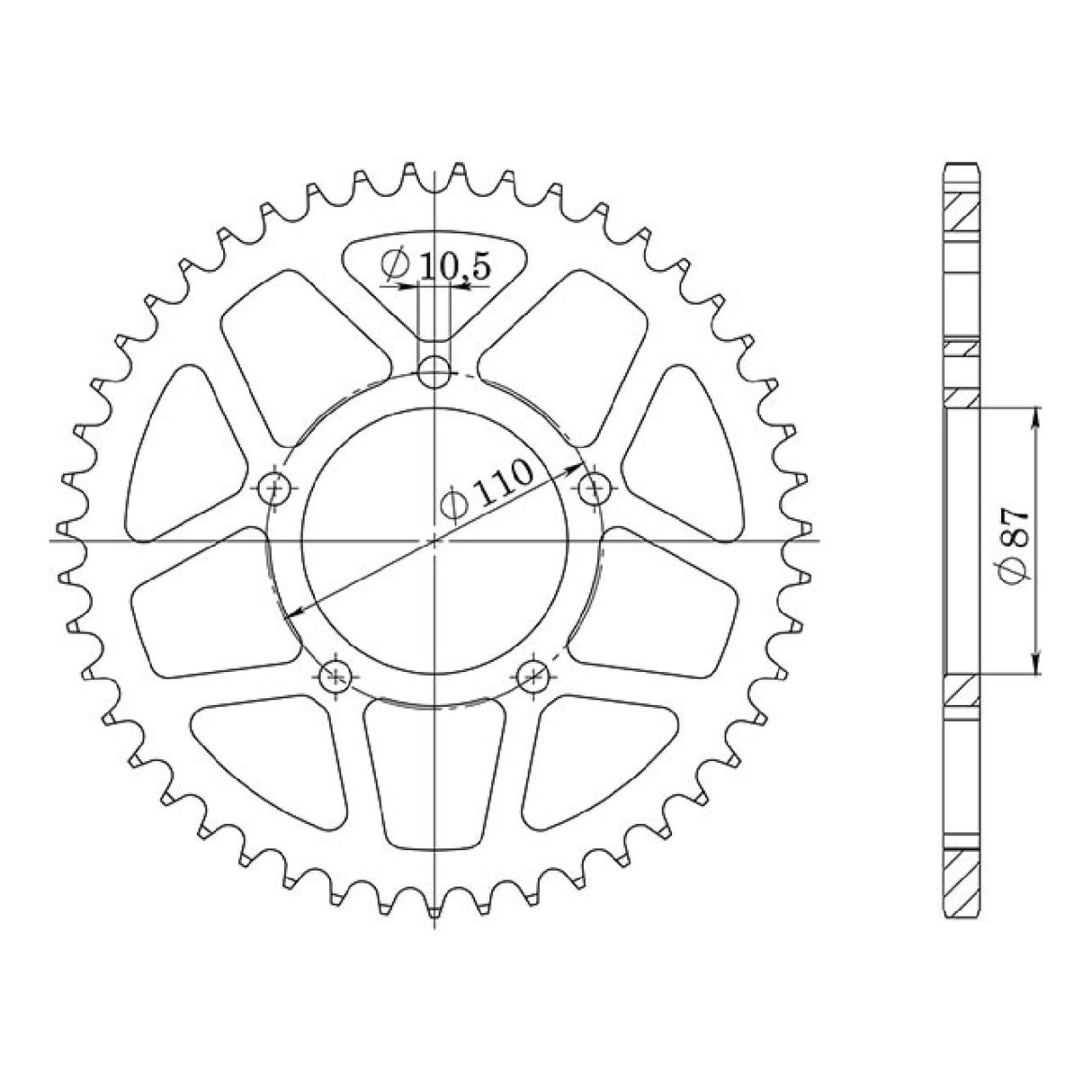Stahlkrone, 44 Zähne, Teilung 530, SUZUKI GSX R (J/L) 750 cm³ 88/89