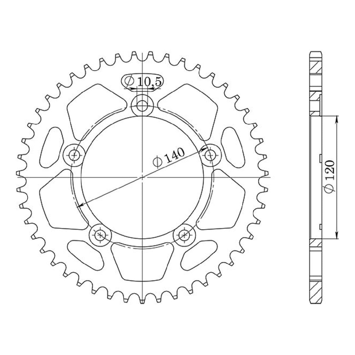 Stahlkrone, 44 Zähne, Teilung 525, SUZUKI GSR 750 cm³, 11/16