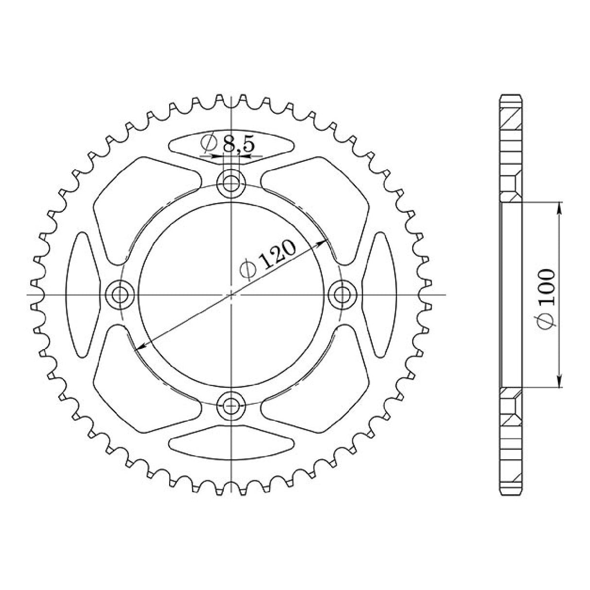 Corona in alluminio 44 denti passo 428 SUZUKI RM RB 80 CC 84/85