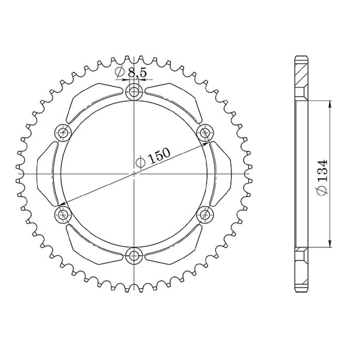 Corona in acciaio 52 denti passo 428 KAWASAKI KDX (A/B) 125 CC 90/99