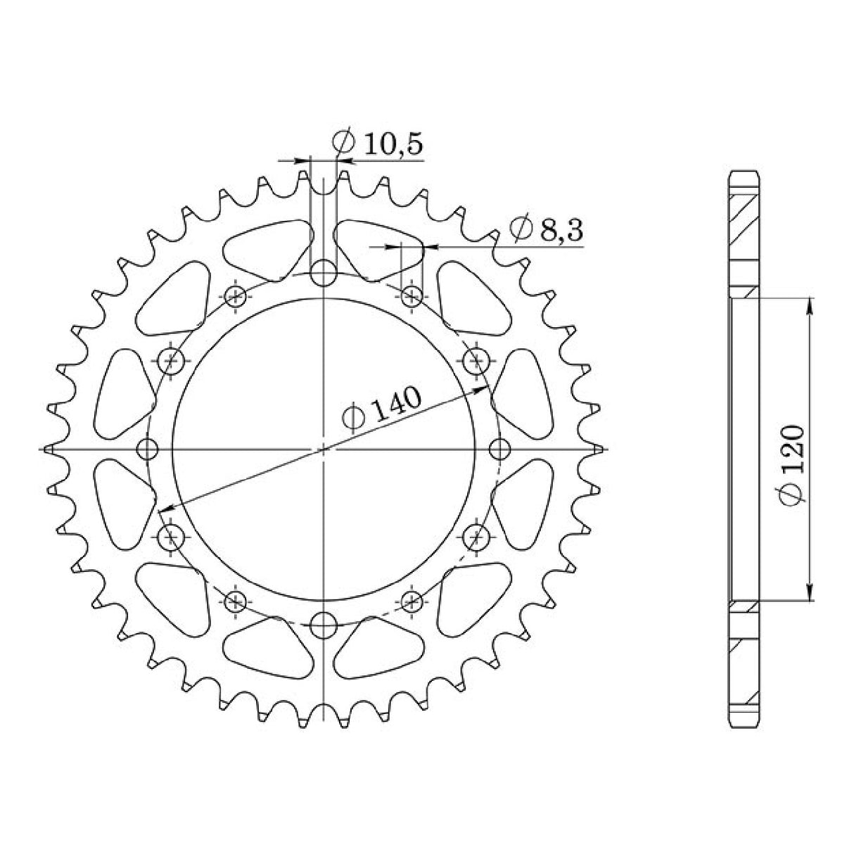 Stahlkrone, 44 Zähne, Teilung 520, KAWASAKI KLR (KL250D2>D22), 250 cm³, 85/05
