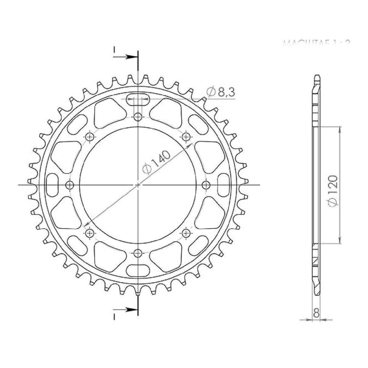 Corona in acciaio 43 denti passo 520 KAWASAKI KLR (KL600A) 600 CC 84/89