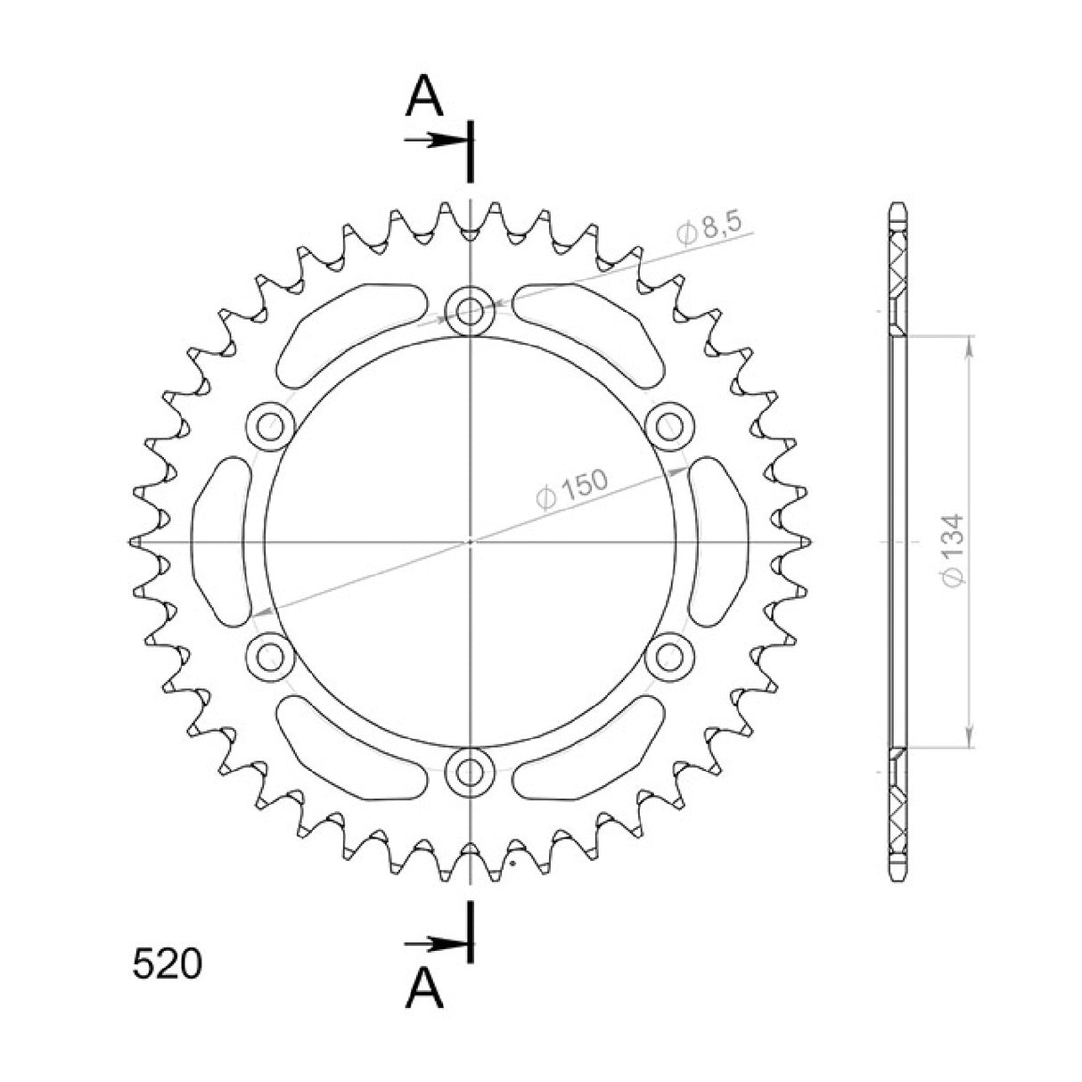 Corona de aluminio 42 dientes paso 520 KAWASAKI KLX R (KLX250E) 250 CC 93/97