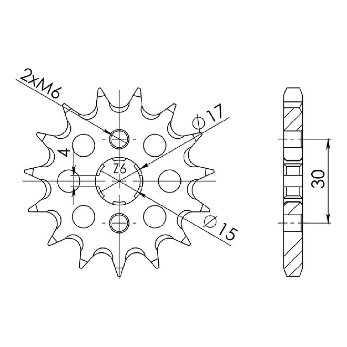 Stahlkettenrad, 15 Zähne, Teilung 428, HONDA HA 100 cm³ 82/84