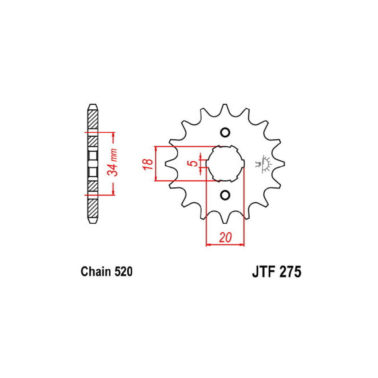 Stahlkettenrad, 15 Zähne, Teilung 520, passend für Honda CB 175 cm³, Baujahre 1974/76