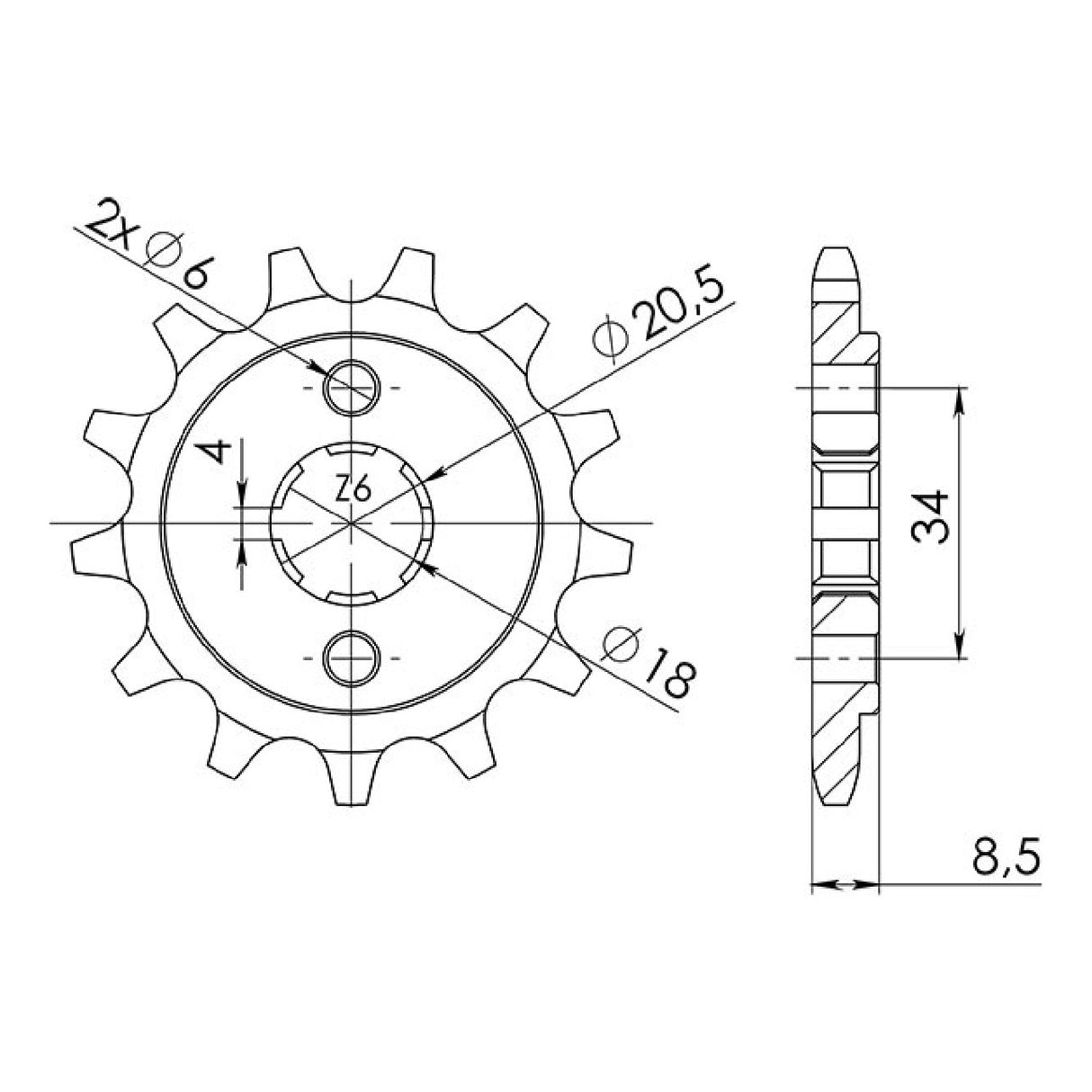 Pignone in acciaio 13 denti 520 HONDA Ca Rebel (Jc24) (Jc26) 125 CC 95/00