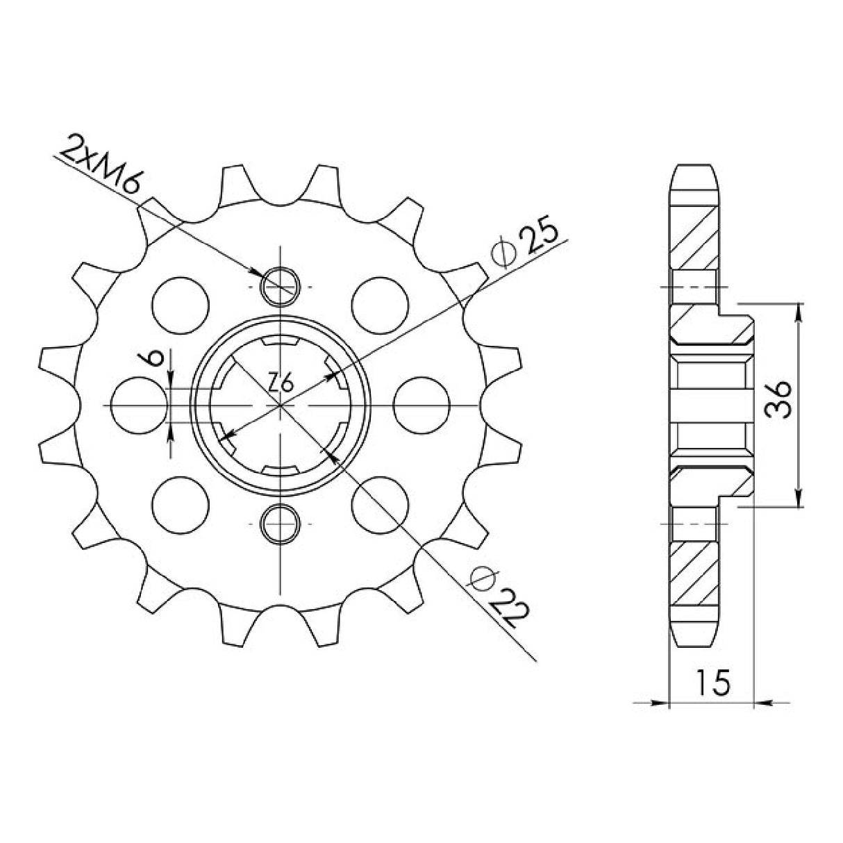 Stahlkettenrad, 14 Zähne, Teilung 525, HONDA XBR F (27CV) 500 cm³ 85/86